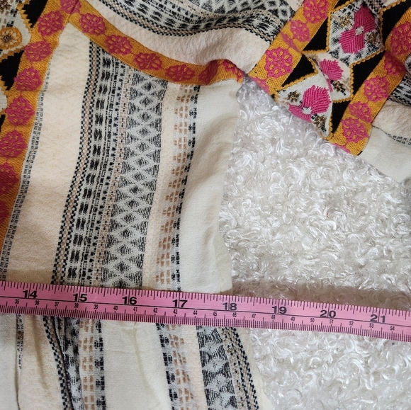 Anthropologie Lottie Embroidered Mini Dress Pleat Ivory Long Sleeve Gold - Picture 14 of 16